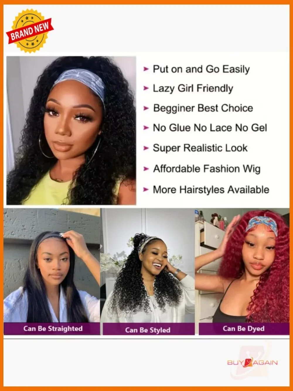 Deep Wave Human Hair Headband Wig 26 Inch 180 Density Glueless Half Wig